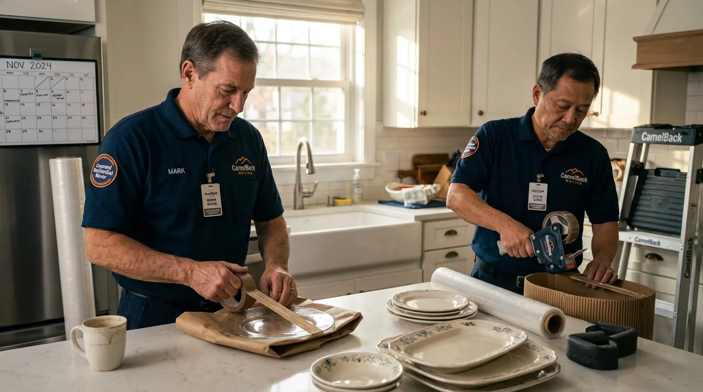 Professional crew packing kitchen dishware in Greenville, GA